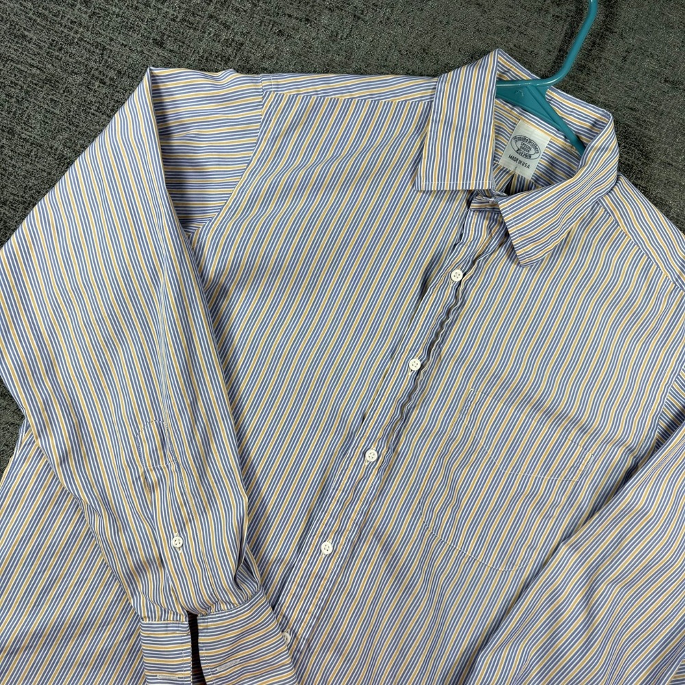 Vintage Brooks Brothers Button Down Mens L Blue Yellow Striped Special Order USA